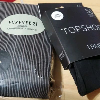 Lot 2 Pair Black Tights TopShop Size M Forever 21 Stripe M/L