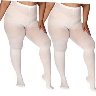 Plus Size Tights for Women Up To 6x, Semi Opaque Control Top 1X-2X White*2