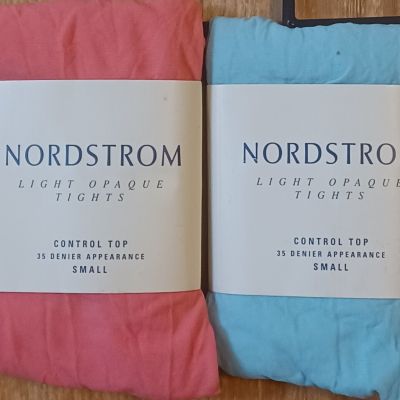 LOT OF 2 NORDSTROM LIGHT OPAQUE TIGHTS CONTROL TOP BLOSSOM TURQUOISE SMALL NEW!!