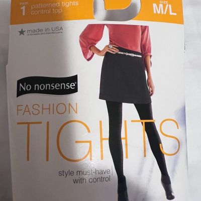 No Nonsense Fashion Patterned Tights Control Top Ribbed Black Size M/L New