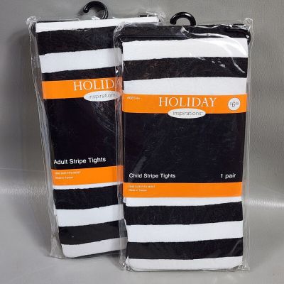 Holiday Inspirations Striped Tights Black White Adult & Child Nylon Polyester