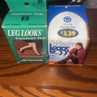 Vintage L'eggs   No Nonsense Pantyhose Size B Q Black Control Top NIB Deadstock