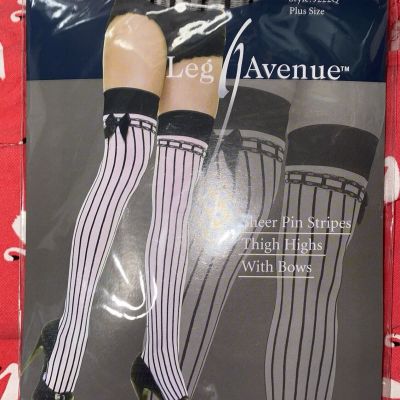 Leg Avenue Retro Black White Can Can Burlesque Thigh High Stockings Plus Size OS