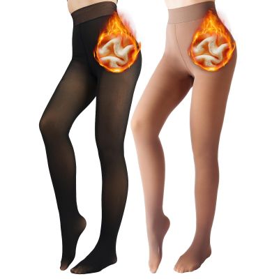 UniikStuff 2 Pack Fleece Lined Tights Sheer Winter - Fake Translucent Tights ...