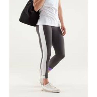 LULULEMON Amped Crop Yoga Workout Pants Crapri Soot Light White Power Purple 6