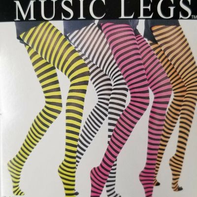 New Music Legs 7471 Striped Opaque Tights one size Purple Neon Green/Pink w Blk