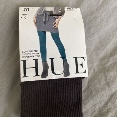 Tights HUE Classic Rib Espresso Brown - size 3 fits 165-200 lbs Control Top NWT