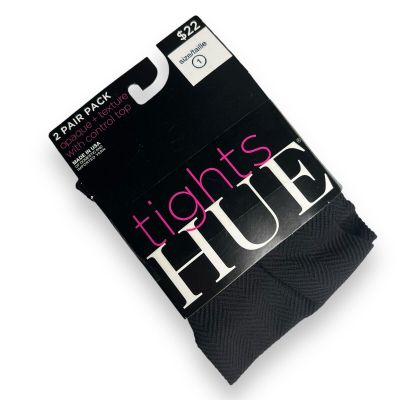 NWT HUE Opaque + Texture Control Top Black Tights 2 Pair Pack Women’s Sizs 1