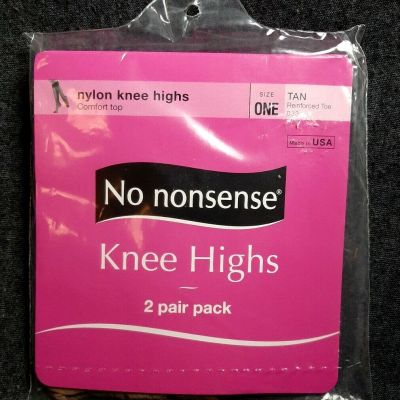 No Nonsense 2-Pair Pack Nylon Knee High Reinforced Toe Tan Pantyhose ONE SIZE