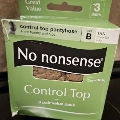 No Nonsense Control Top Nylon Pantyhose Sheer Toe 10 Size B Box Of 3 Pairs