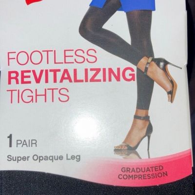 New Q Hanes 1 Pair Style Essentials Footless Revitalizing Tights Black Queen NIB