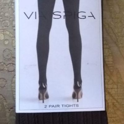 Via Spiga Women Opaque 2 Pair Tights (Brown & Black) Nylon Sz. M/L