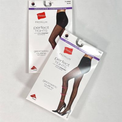 Hanes Premium 2pk Geometric Outline Perfect Tights Womens X-Large Compression