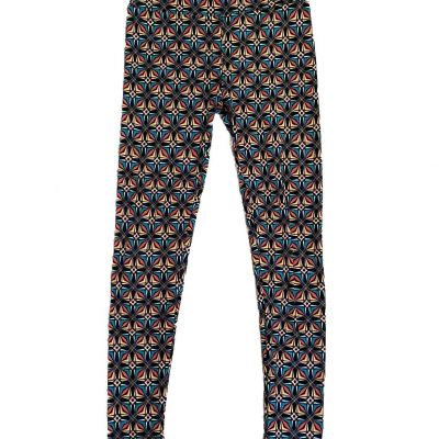 Lularoe Leggings OS Geometric Pattern Blue Orange Pattern Soft Workout Leisure