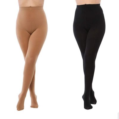 2 Pairs Plus Size Opaque Tights Control Top Pantyhose High Waist Tights for W...