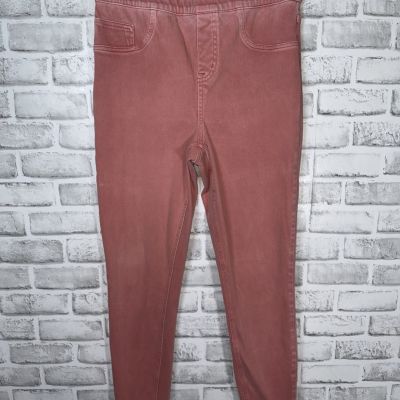 Spanx Womens Large Jean-ish Ankle Leggings Solid Pink Pull on High Rise