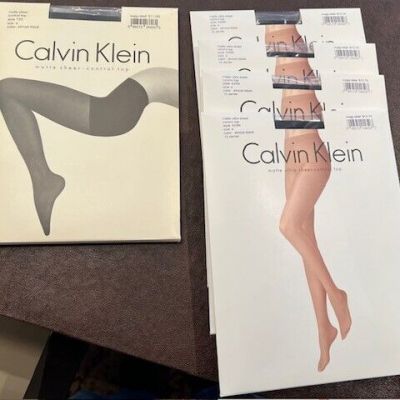 Lot of 5 pr Calvin Klein almost black matte sheer control top pantyhose - size a