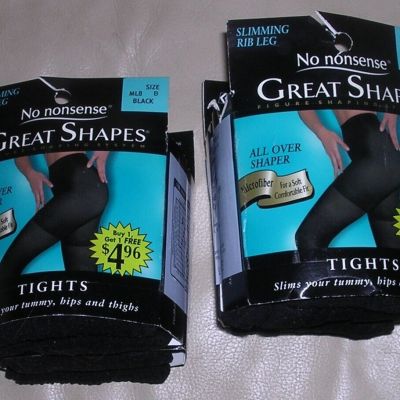 NEW 4 Size B No Nonsense Black Ribbed Tights Great Shapes Slimming Waist Lot Set