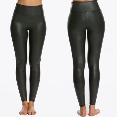 SPANX Faux Leather Shiny LEGGINGS #2437Q-BLACK-Size Medium