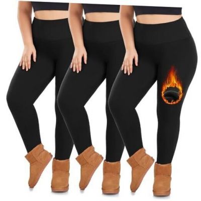 3 Pack Plus Size Fleece Lined Leggings Women  X-Large Black/Black/Black