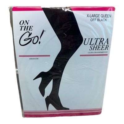 On the Go Pantyhose Womens XL Q Off Black Ultra Sheer Ultra Transparente Vintage