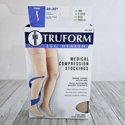 Size XL Beige Firm Truform Leg Health Thigh High Closed Toe Compression Stock