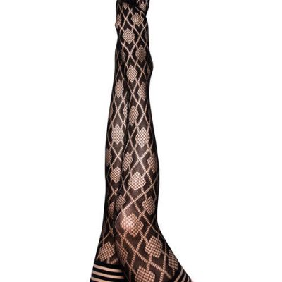 KIX'IES ELLE FISHNET DIAMOND THIGH HIGH BLACK STAY UP STOCKINGS SIZES A-D