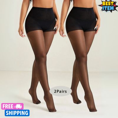 2pairs Control Top Pantyhose Tights 20D Sheer Stockings Black Tights For Women