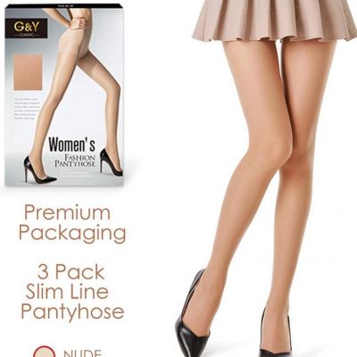 G&Y 3 Pairs Women's Sheer Tights 20D Control Top Pantyhose with Reinforced Med