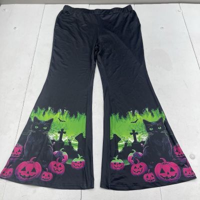 Shein Black Flared Halloween Cat Pumpkin Printed Leggings Women’s Size 2XL