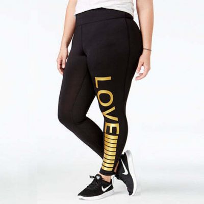 Material Girl Womens Active Plus Size Metallic Love Graphic Leggings-3X