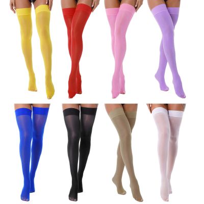 US Womens See Through Thigh-High Stockings Glossy Ultra Mesh Pantyhose Tights