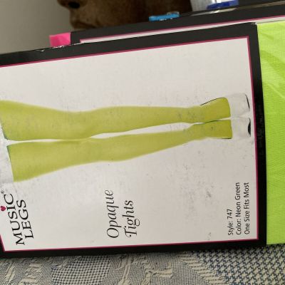 MUSIC LEGS Neon Green Pantyhose Opaque Tights lycra one size: 5'-5'10