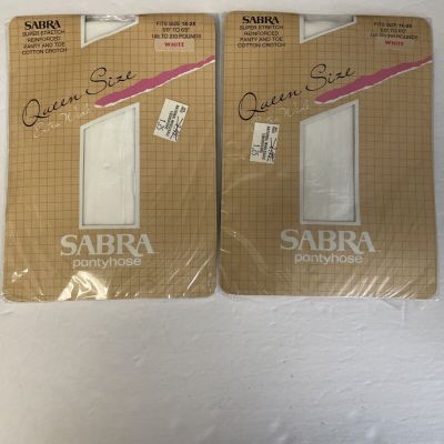 Sabra Women's Queen Size 1X-2X White Reinforced Panty And Toe Pantyhose NOS