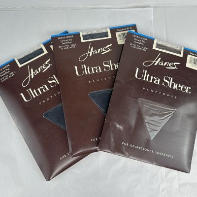 3 NEW Hanes Ultra Sheer Pantyhose 710 Sz C Control Top Brown & Navy 90s Nylons