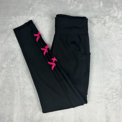 Leggings Womens Size 27 Black Pink Stretch Barbie Grunge Gym Outdoors