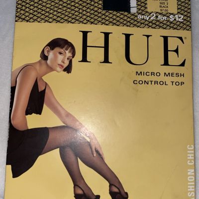 HUE Micro Mesh Control Top Pantyhose Hosiery Size 2 Black Style #5966