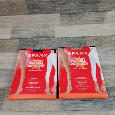 Spanx High Waisted Footless Pantyhose Power Capri Size E Nude / Black 2 Pairs