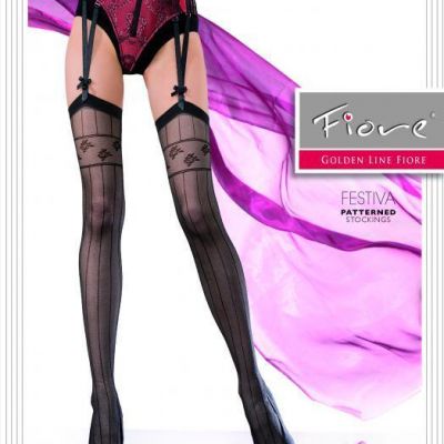 FIORE FESTIVA DESIGNER  GARTER STOCKINGS 3 SIZE FINE EUROPEAN HOSIERY BLACK