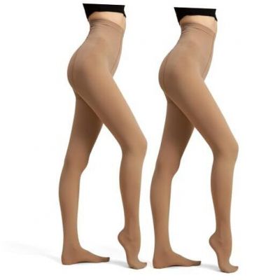 2 Pairs Women's Sheer Opaque Tights, 480D Soft Nylon One Size Light Coffee