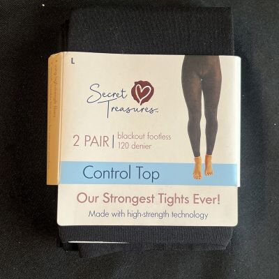 SECRET TREASURES TIGHTS 2 PAIR SZ LARGE BLACK SUPER OPAQUE CONTROL TOP NIP