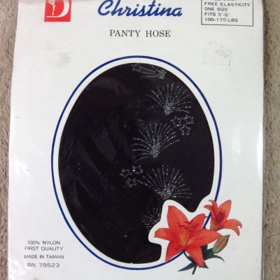 Christina 100perc Nylon Side Floral Pantyhose / Black / One size fits 5'-6' 100-170