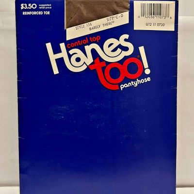 NOS Hanes Too! Control Top Pantyhose Size CD Sandal Foot Color Barely There