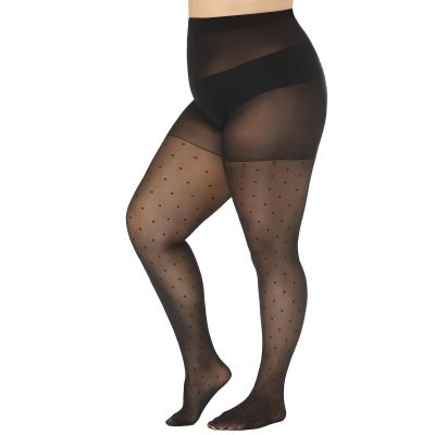 Polka Dot Plus Size Tights for Women 40D Patterned Tights High Waist Control ...