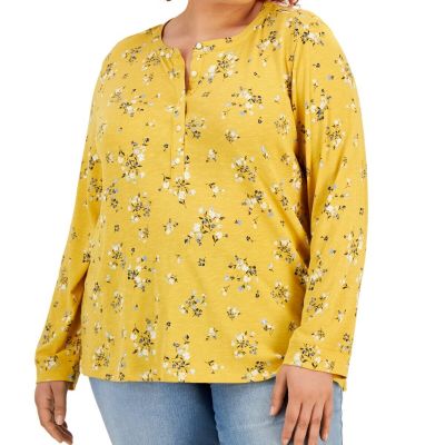 Style & Co Plus Size Floral-Print Henley Top 2X