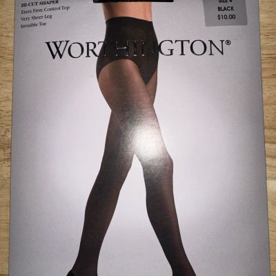 Worthington Hi-Cut Shaper Ex Firm Control Top Very Sheer Invisible Toe Black 4