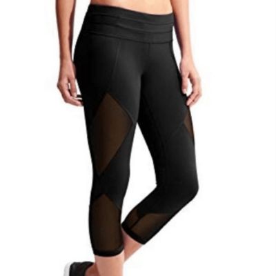 Athleta -134 Women's Black Mesh Sonar Cropped Capri Fit Pull On Leggings Small