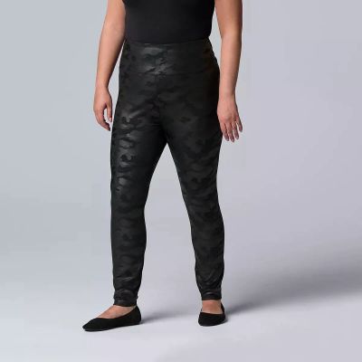 Simply Vera Wang Women's Black Camo Faux Leather Leggings - Size 1X