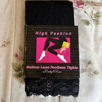 Tights, Bottom Lace Footless Tights, Size 5 To 5 Ft 9 In, 100 To 170 Lbs Black