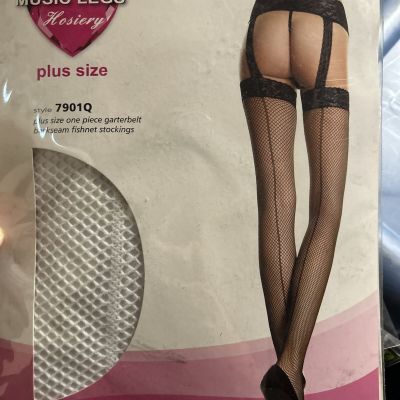 style 7901Q plus size one piece garterbelt backseam fishnet stockings White